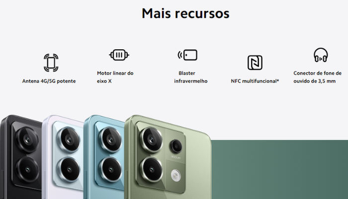 O Redmi Note 13 Pro 5G é a revolução que você esperava: com 8GB de RAM, 256GB de armazenamento, câmera avançada e conectividade ultrarrápida, ele oferece tudo o que você precisa para elevar sua experiência digital. Adquira agora e descubra o poder de ter tecnologia de ponta na palma da sua mão!