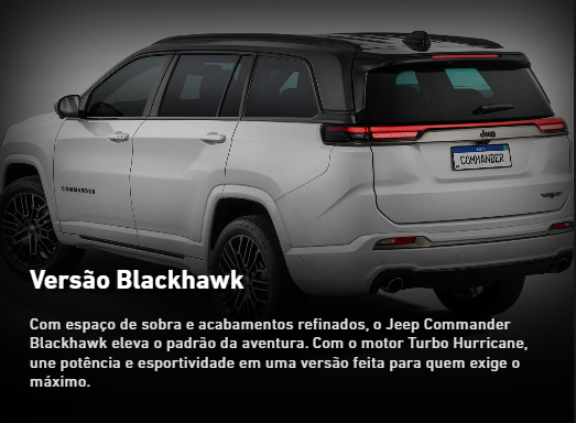 Jeep Commander 2026 é a combinação perfeita entre sofisticação, espaço e robustez. Com design renovado, faróis em LED de última geração e linhas marcantes, o SUV de 7 lugares transmite imponência em qualquer cenário. Por dentro, oferece acabamento premium, painel digital completo e central multimídia de alta conectividade, tornando cada viagem mais confortável e tecnológica. Equipado com motores potentes e opções de tração 4x4, o Commander 2026 entrega performance de sobra tanto na cidade quanto em aventuras off-road. E o melhor: agora com preço mais acessível, ele se consolida como a escolha ideal para quem busca segurança, estilo e versatilidade em um só carro.