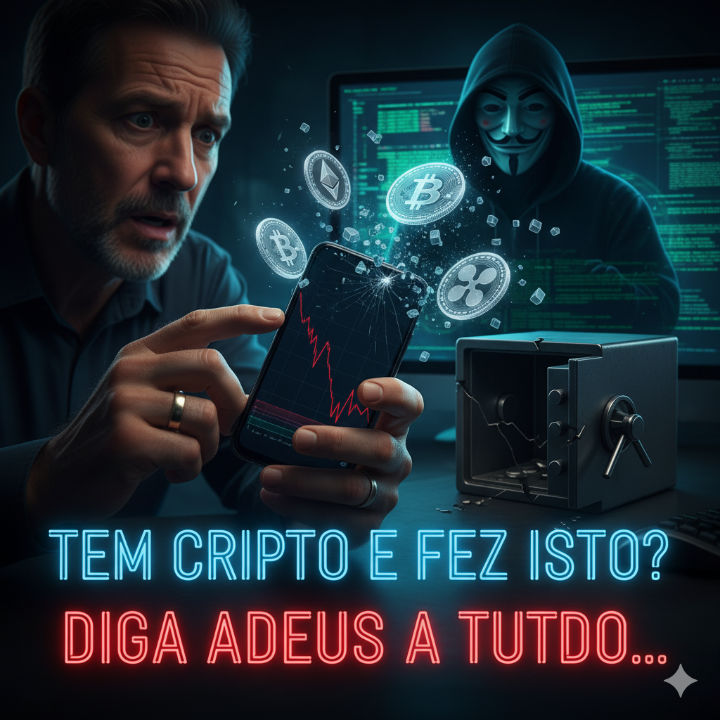 Cripto: Prepare-se para um choque! Descubra o erro fatal que um investidor cometeu, resultando na perda de 3 milhões de dólares em XRP. Esta imagem destaca o perigo da segurança digital no mundo das criptomoedas, com um hacker misterioso ao fundo, o símbolo da Binance e uma moeda XRP em destaque. Um Bitcoin divertido, usando um chapéu de festa, observa com uma expressão de surpresa ou talvez alerta, reforçando a seriedade do título: "TEM CRIPTO E FEZ ISSO? DIGA ADEUS A TUDO...". Este visual intrigante serve como um aviso crucial para todos os investidores de cripto.