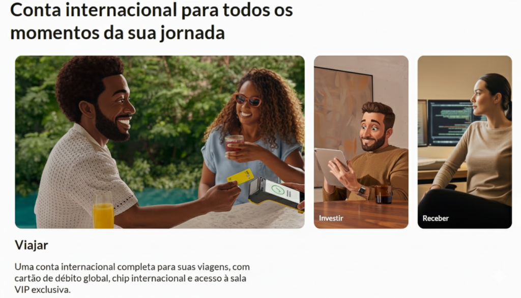 Nomad é mais do que uma fintech: é a sua porta de entrada para o mundo financeiro global. Com soluções que acompanham o seu ritmo, onde quer que você esteja, a Nomad oferece uma conta internacional completa, cartão de débito aceito mundialmente, consultoria para investimentos globais e benefícios exclusivos que tornam cada experiência mais prática e vantajosa.
Viajar, investir, receber pagamentos ou simplesmente viver sem fronteiras — tudo isso se torna possível com a Nomad, que transforma a forma como você se conecta ao dinheiro e às oportunidades ao redor do planeta.
