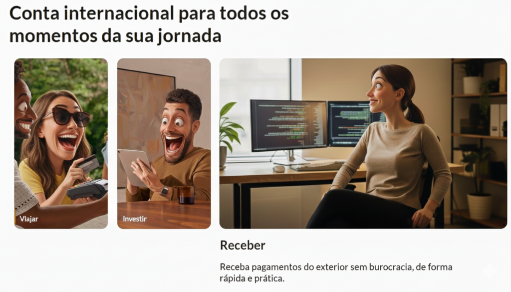 Nomad é mais do que uma fintech: é a sua porta de entrada para o mundo financeiro global. Com soluções que acompanham o seu ritmo, onde quer que você esteja, a Nomad oferece uma conta internacional completa, cartão de débito aceito mundialmente, consultoria para investimentos globais e benefícios exclusivos que tornam cada experiência mais prática e vantajosa.
Viajar, investir, receber pagamentos ou simplesmente viver sem fronteiras — tudo isso se torna possível com a Nomad, que transforma a forma como você se conecta ao dinheiro e às oportunidades ao redor do planeta.
