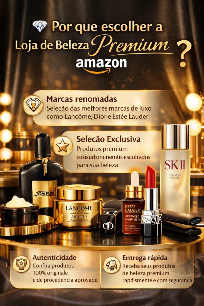 Loja de Beleza Premium Amazon com produtos originais, marcas renomadas, skincare avançado, maquiagem profissional e cuidados capilares. Qualidade, luxo e entrega rápida.
