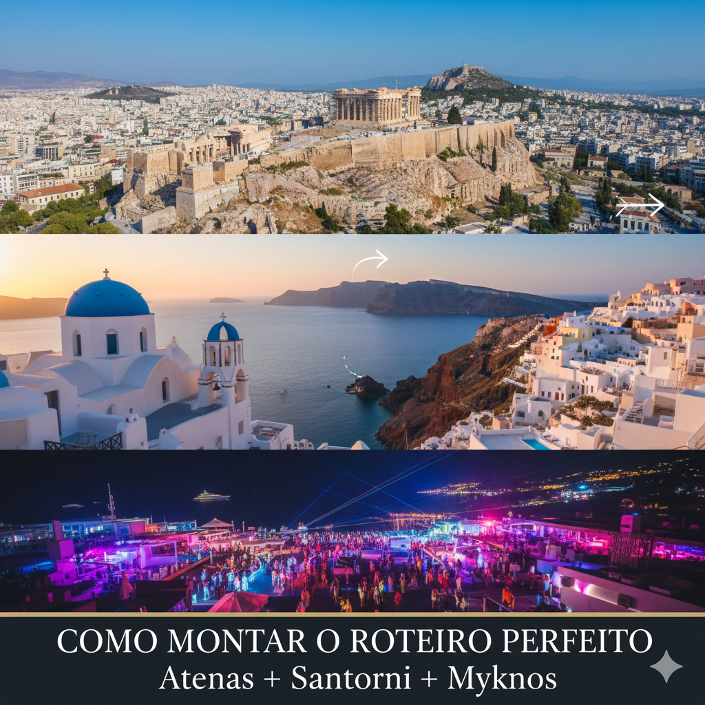 Grécia Atenas, Santorini e Mykonos são destinos inesquecíveis que combinam história milenar, ilhas paradisíacas, gastronomia única e paisagens de tirar o fôlego. Descubra por que viajar para a Grécia é o sonho de milhões de viajantes.