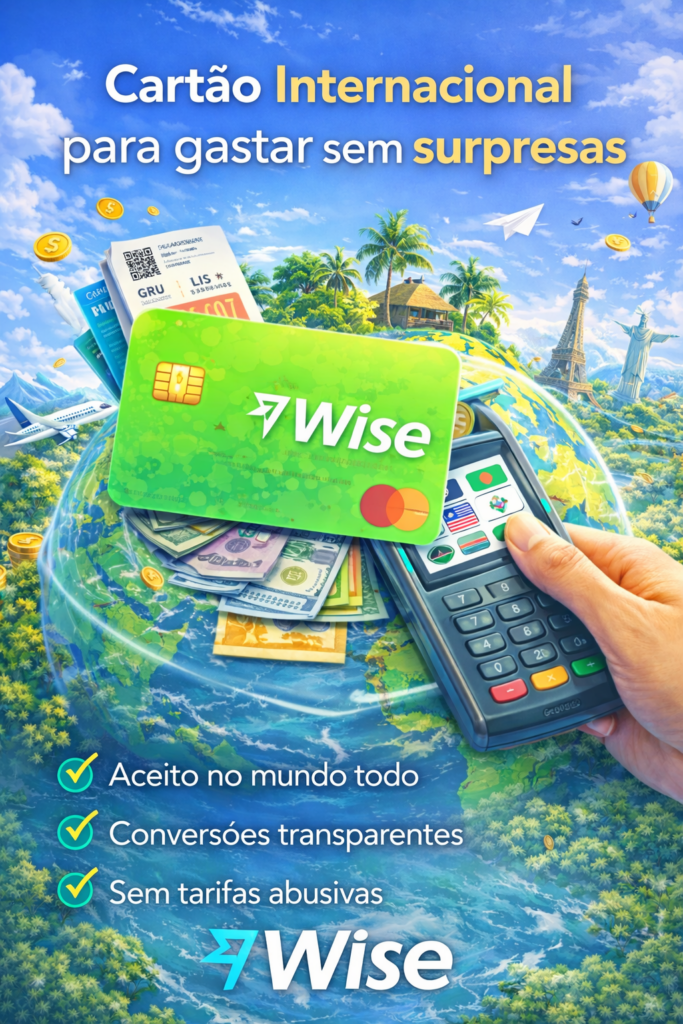 Conta Global Wise — seu dinheiro sem fronteiras! Imagine uma conta que funciona como banco internacional e casa de câmbio ao mesmo tempo, simplificando sua vida financeira em qualquer lugar do mundo. Com a Conta Global Wise, você tem tudo isso ao alcance de um clique — sem tarifas escondidas e com total transparência.
