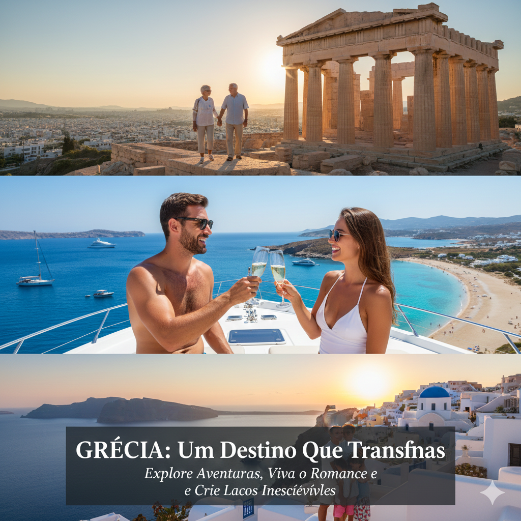 Grécia Atenas, Santorini e Mykonos são destinos inesquecíveis que combinam história milenar, ilhas paradisíacas, gastronomia única e paisagens de tirar o fôlego. Descubra por que viajar para a Grécia é o sonho de milhões de viajantes.