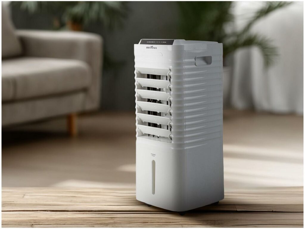 Climatizador de Ar Britânia Frio 3 Velocidades 5L refresca, umidifica e ventila o ambiente com economia, design compacto e ótimo custo-benefício. Ideal para dias quentes.