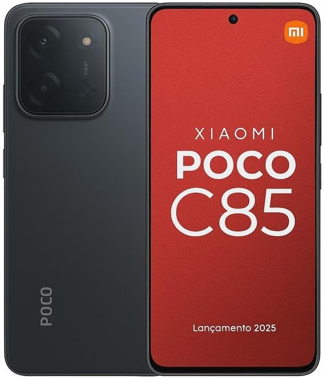 Smartphone Xiaomi Poco C85 NFC com 8GB RAM e 256GB ROM preto. Alto desempenho, muito armazenamento, pagamentos por aproximação e excelente custo-benefício. Ideal para o dia a dia.