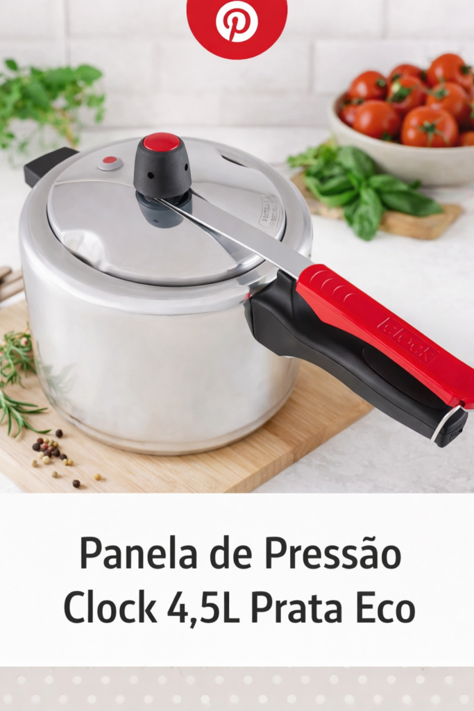 Panela de Pressão Clock 4,5L Prata Eco é a escolha ideal para quem busca segurança, economia de gás e preparo rápido das refeições, com design moderno, alta durabilidade e qualidade reconhecida para o dia a dia da sua cozinha.