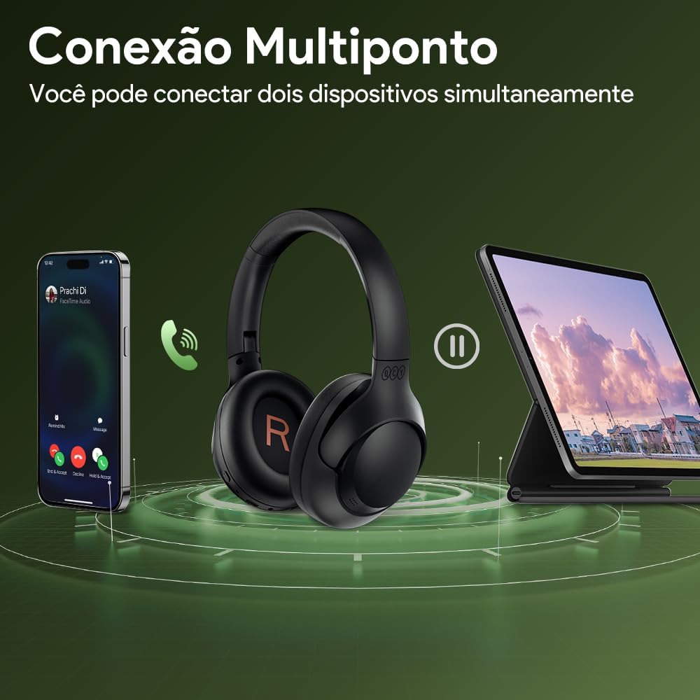 Descubra o QCY H3 ANC Bluetooth 5.4 com cancelamento de ruído ativo, Hi-Res Audio, conexão multipontos e até 60h de bateria. Confira!