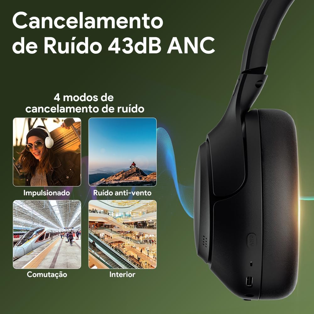 Descubra o QCY H3 ANC Bluetooth 5.4 com cancelamento de ruído ativo, Hi-Res Audio, conexão multipontos e até 60h de bateria. Confira!