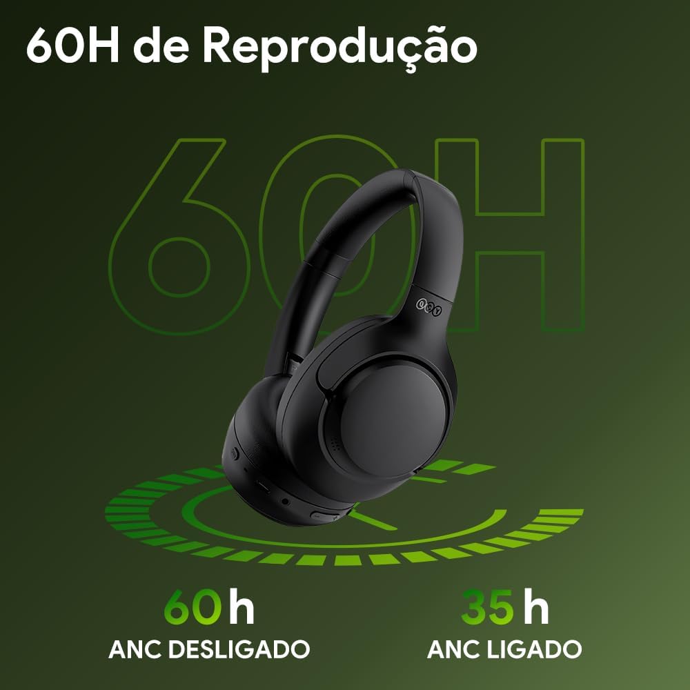 Descubra o QCY H3 ANC Bluetooth 5.4 com cancelamento de ruído ativo, Hi-Res Audio, conexão multipontos e até 60h de bateria. Confira!