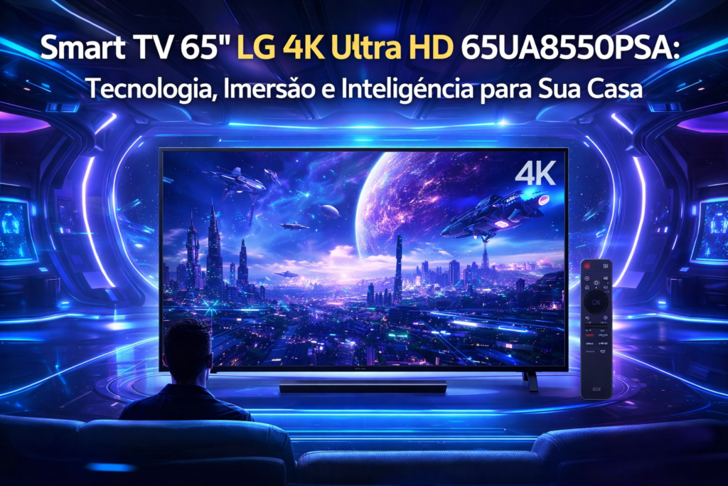 Smart TV 65" LG 4K Ultra HD 65UA8550PSA com AI Processor Gen8, webOS 25, Alexa integrada e 3 HDMI. Imagem incrível, tecnologia avançada e ótimo custo-benefício.