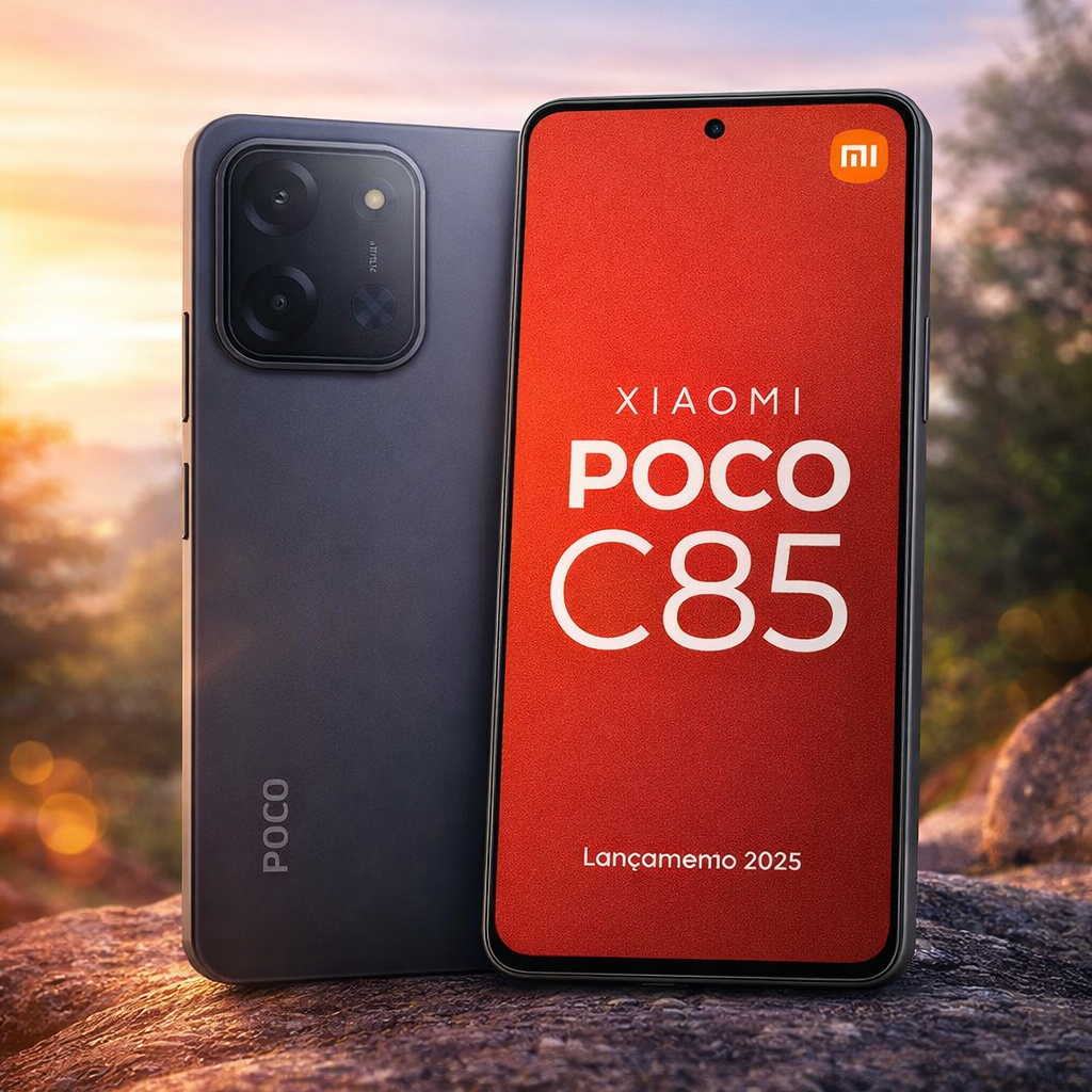 Smartphone Xiaomi Poco C85 NFC com 8GB RAM e 256GB ROM preto. Alto desempenho, muito armazenamento, pagamentos por aproximação e excelente custo-benefício. Ideal para o dia a dia.