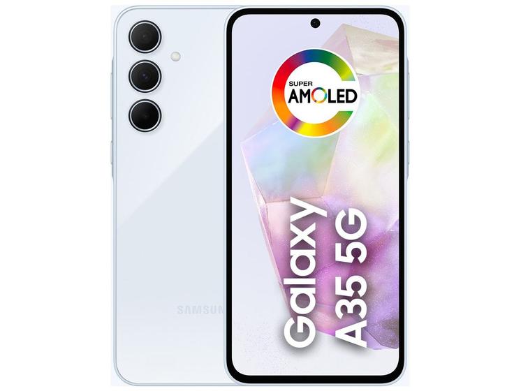 Samsung Galaxy A35 128GB Azul Claro 5G 6GB RAM com desempenho rápido, tela Super AMOLED vibrante e câmera incrível para fotos nítidas. Ideal para quem busca velocidade, estilo e excelente custo-benefício.