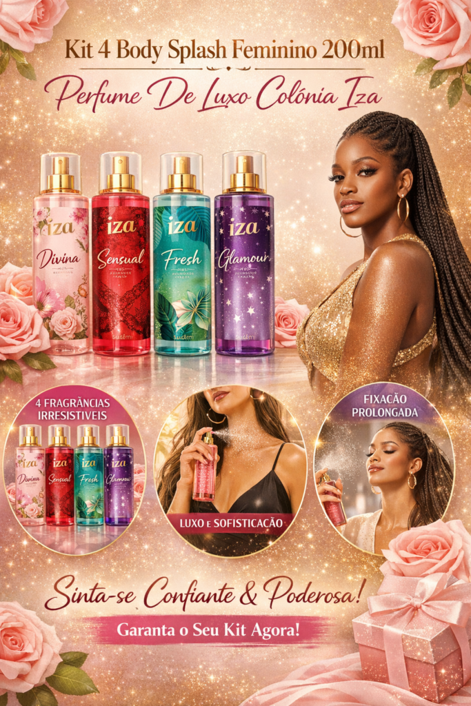 Body Splash Feminino: sinta-se confiante, poderosa e marcante todos os dias. Descubra fragrâncias irresistíveis que fixam na pele e elevam sua presença. Garanta o seu e deixe sua marca por onde passar!