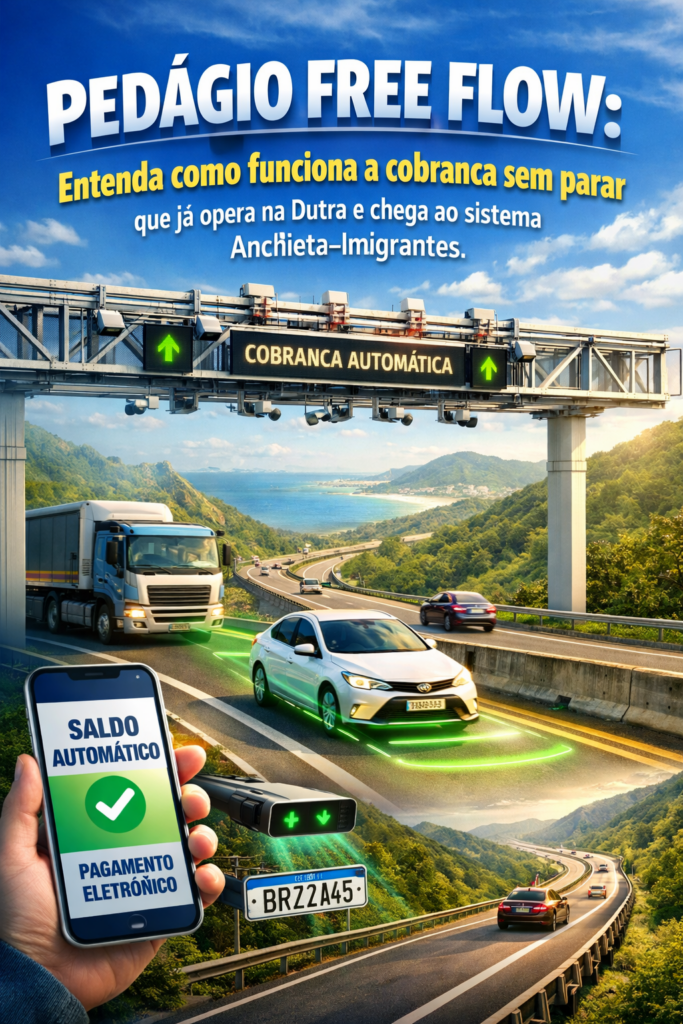 Pedágio Free Flow: entenda como funciona o sistema de cobrança automática sem paradas, suas vantagens, segurança, tecnologia utilizada e onde já está em operação no Brasil.