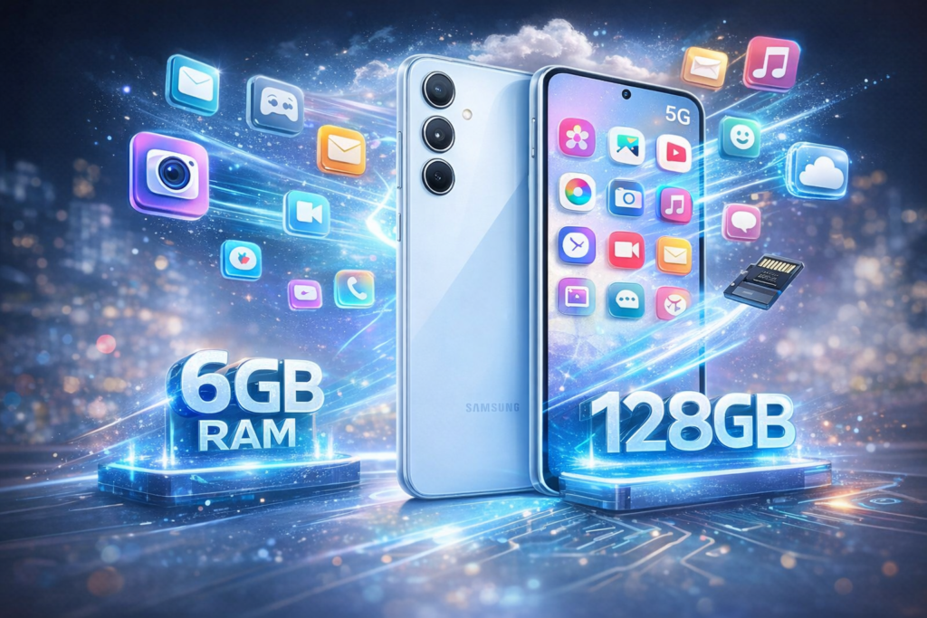 Samsung Galaxy A35 128GB Azul Claro 5G 6GB RAM com desempenho rápido, tela Super AMOLED vibrante e câmera incrível para fotos nítidas. Ideal para quem busca velocidade, estilo e excelente custo-benefício.