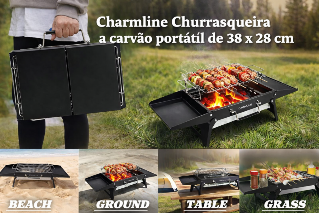Charmline Churrasqueira Portátil é a escolha perfeita para quem quer praticidade, mobilidade e o verdadeiro sabor do churrasco em qualquer lugar — leve, compacta e ideal para momentos inesquecíveis com amigos e família! 🔥🍖