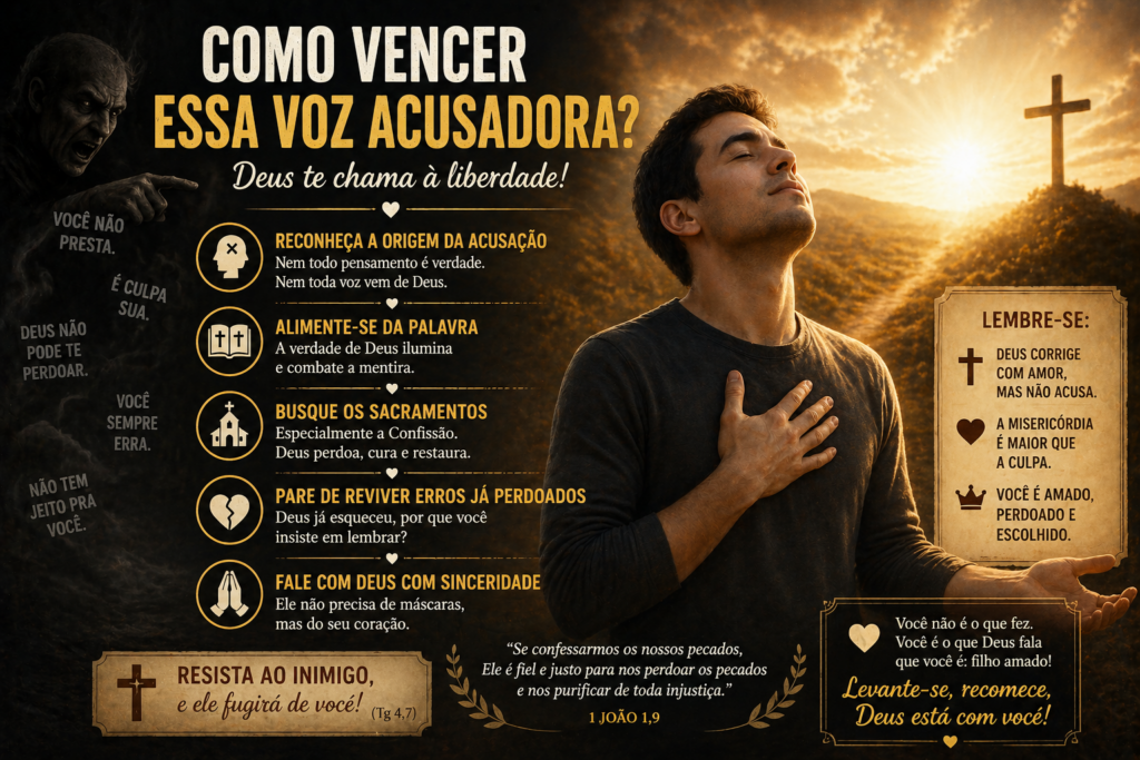 Diabo é Acusador. Ele tenta prender você na culpa excessiva, no desespero e no peso do passado. Existe um caminho para mudar tudo isso. Deus oferece misericórdia, perdão e libertação. Você tem se acusado mais do que confiado na graça divina?
