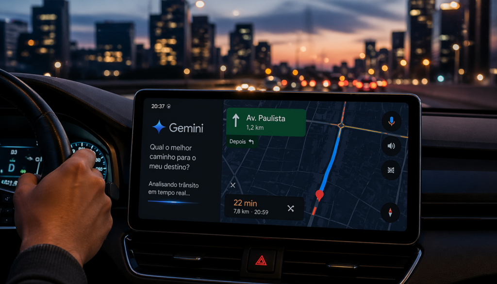 Gemini vira seu Guia no Google Maps e transforma sua navegação com inteligência artificial, rotas mais inteligentes, sugestões personalizadas e uma experiência de direção muito mais prática e eficiente.
