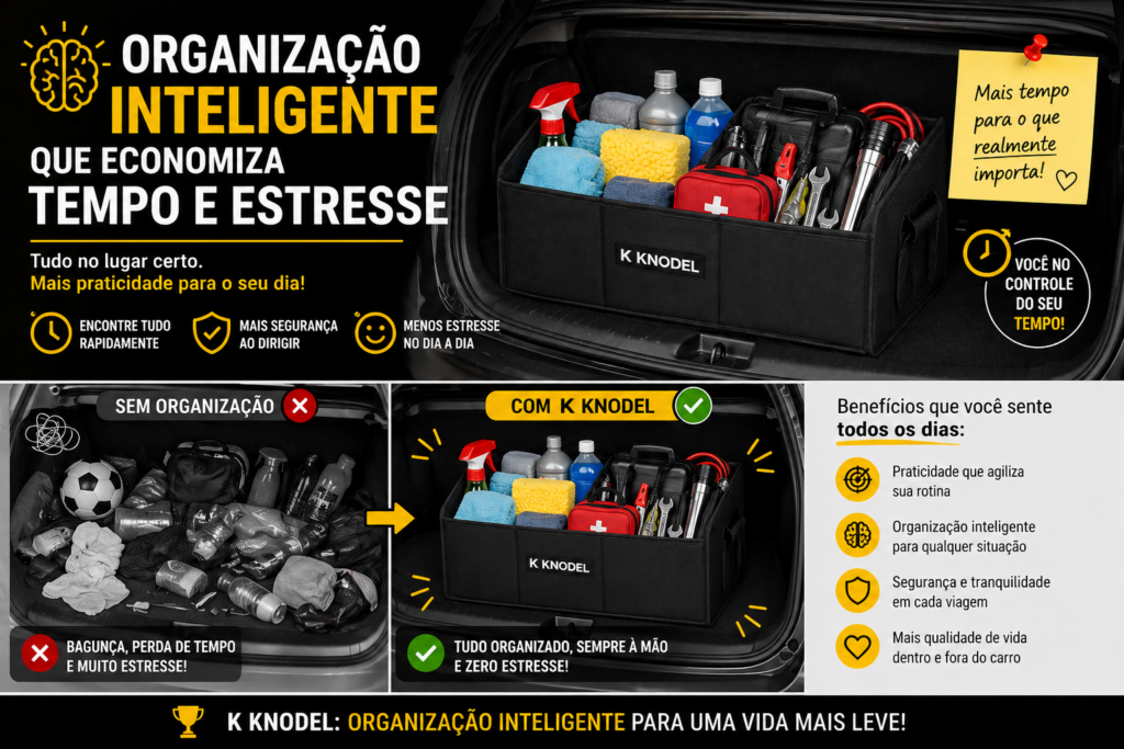 Organizador de Porta-Malas K KNODEL: descubra como transformar o caos do seu carro em organização total, economizando tempo, reduzindo o estresse e garantindo mais praticidade em cada viagem — você vai se surpreender com o resultado!