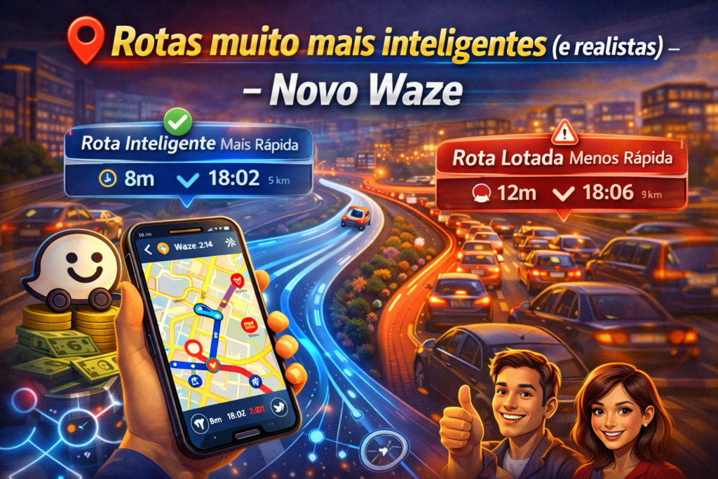Novo Waze chegou para revolucionar sua forma de dirigir: descubra rotas mais inteligentes, alertas em tempo real e uma navegação que economiza tempo, combustível e evita o trânsito como nunca antes.
