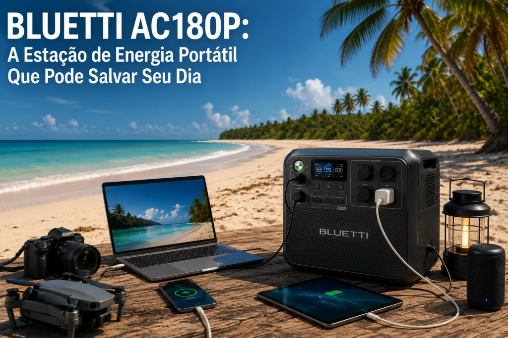 BLUETTI AC180P é a estação de energia portátil ideal para quem busca potência, autonomia e segurança em qualquer lugar. Carregue seus aparelhos, enfrente apagões e aproveite viagens, camping e home office com energia confiável, silenciosa e pronta para praticamente tudo.
