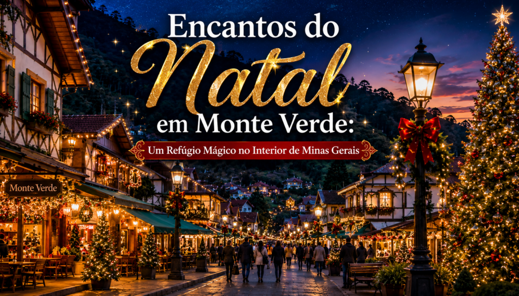 Encantos do Natal em Monte Verde: viva a magia natalina em um dos destinos mais encantadores de Minas Gerais, com luzes deslumbrantes, clima romântico, gastronomia irresistível e atrações que transformam a serra em um verdadeiro cenário de conto de Natal. ✨🎄