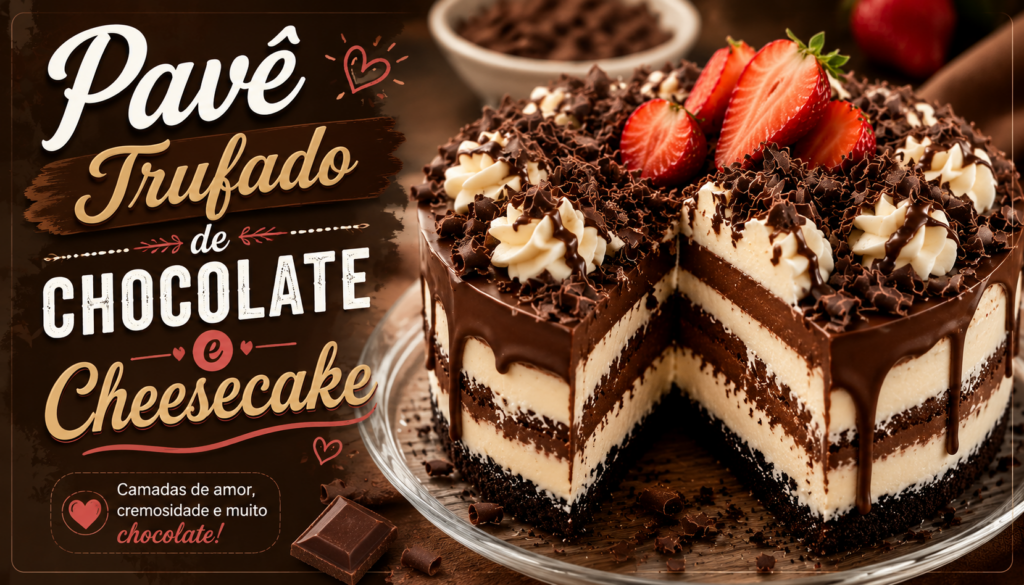 Pavê Trufado de Chocolate e Cheesecake é a sobremesa irresistível que vai conquistar todos à primeira colherada! Com camadas cremosas, muito chocolate e um toque sofisticado de cheesecake, essa receita perfeita une sabor, textura e apresentação de dar água na boca. Aprenda agora o passo a passo dessa delícia incrível e surpreenda sua família, clientes ou convidados com uma sobremesa digna de confeitaria!