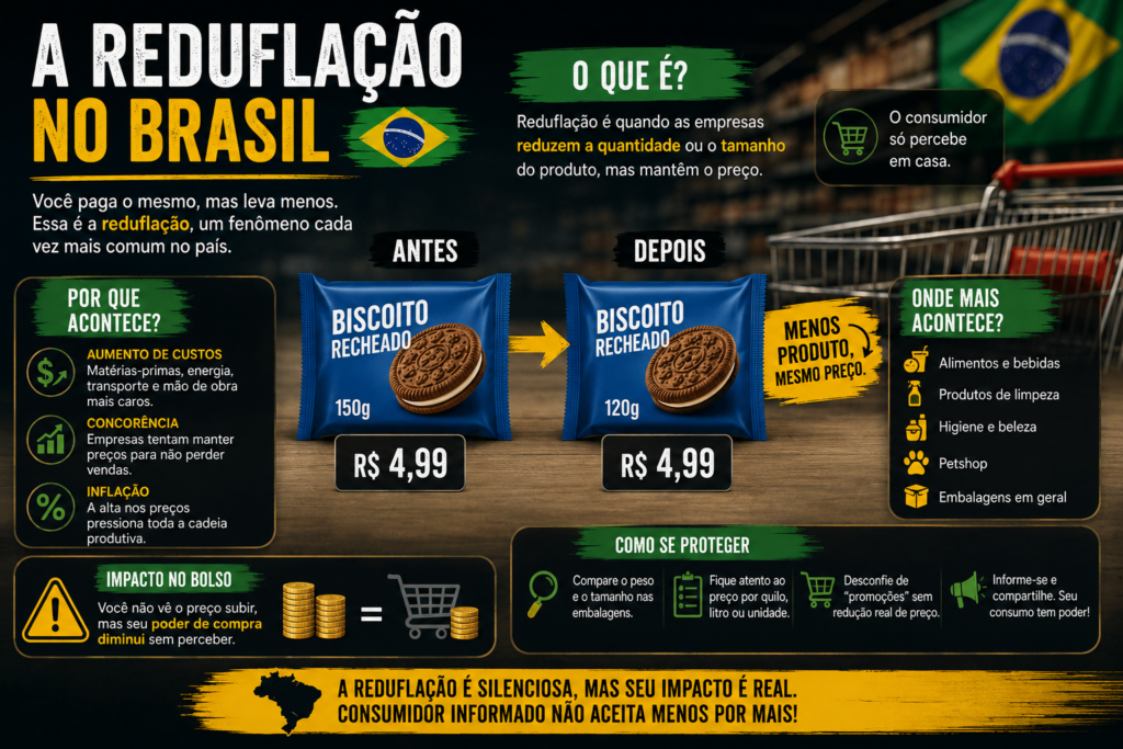 Reduflação: o aumento invisível que pesa no bolso dos brasileiros e consumidores no mundo todo. Descubra como produtos estão menores, mais caros e afetando seu poder de compra sem você perceber.
