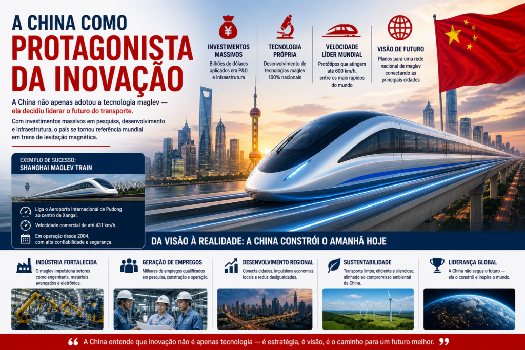 O Trem Maglev na China representa uma revolução na mobilidade global, combinando velocidade extrema, inovação tecnológica e impacto econômico para redefinir o futuro do transporte sustentável e conectado.
