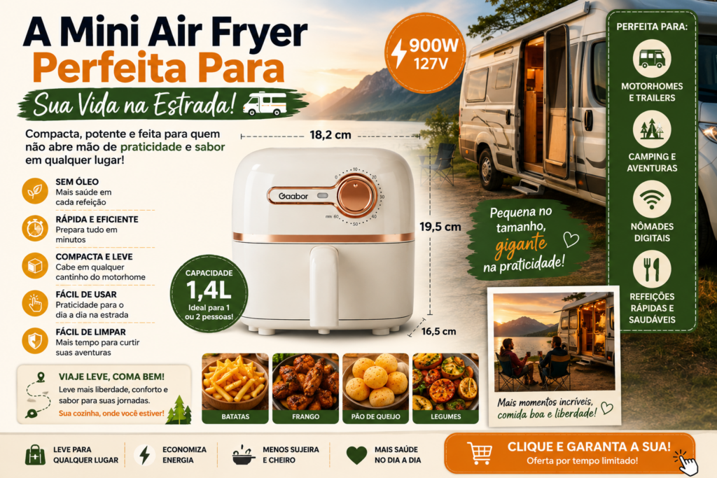 **Mini Air Fryer Gaabor**: prepare receitas deliciosas com mais praticidade, economia e menos óleo! Compacta, moderna e eficiente, ela é perfeita para cozinhas pequenas e para quem busca refeições crocantes e saborosas em poucos minutos. Descubra todas as vantagens e veja por que a Mini Air Fryer Gaabor está conquistando cada vez mais consumidores. 🍟✨
