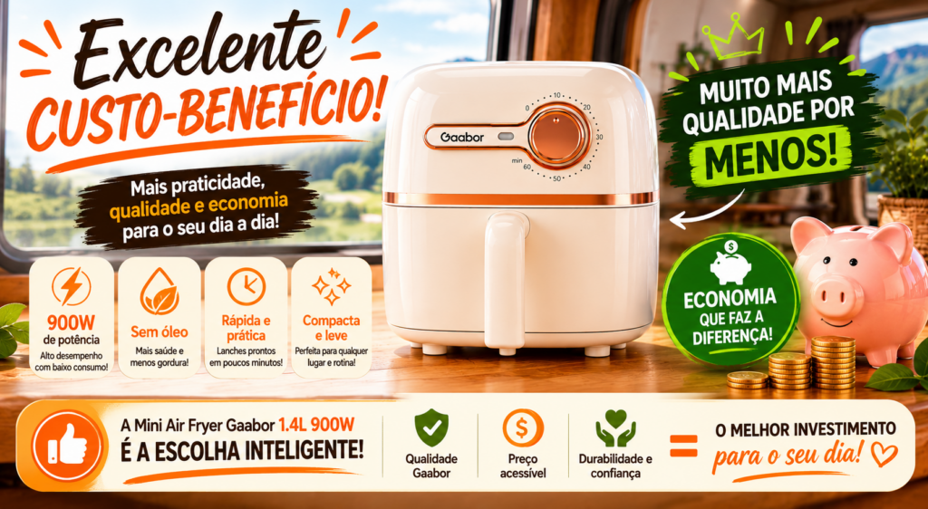 **Mini Air Fryer Gaabor**: prepare receitas deliciosas com mais praticidade, economia e menos óleo! Compacta, moderna e eficiente, ela é perfeita para cozinhas pequenas e para quem busca refeições crocantes e saborosas em poucos minutos. Descubra todas as vantagens e veja por que a Mini Air Fryer Gaabor está conquistando cada vez mais consumidores. 🍟✨
