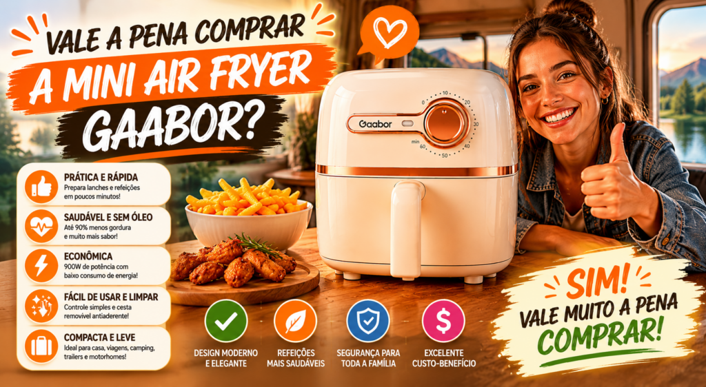 **Mini Air Fryer Gaabor**: prepare receitas deliciosas com mais praticidade, economia e menos óleo! Compacta, moderna e eficiente, ela é perfeita para cozinhas pequenas e para quem busca refeições crocantes e saborosas em poucos minutos. Descubra todas as vantagens e veja por que a Mini Air Fryer Gaabor está conquistando cada vez mais consumidores. 🍟✨
