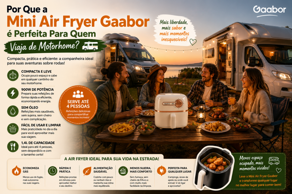 **Mini Air Fryer Gaabor**: prepare receitas deliciosas com mais praticidade, economia e menos óleo! Compacta, moderna e eficiente, ela é perfeita para cozinhas pequenas e para quem busca refeições crocantes e saborosas em poucos minutos. Descubra todas as vantagens e veja por que a Mini Air Fryer Gaabor está conquistando cada vez mais consumidores. 🍟✨
