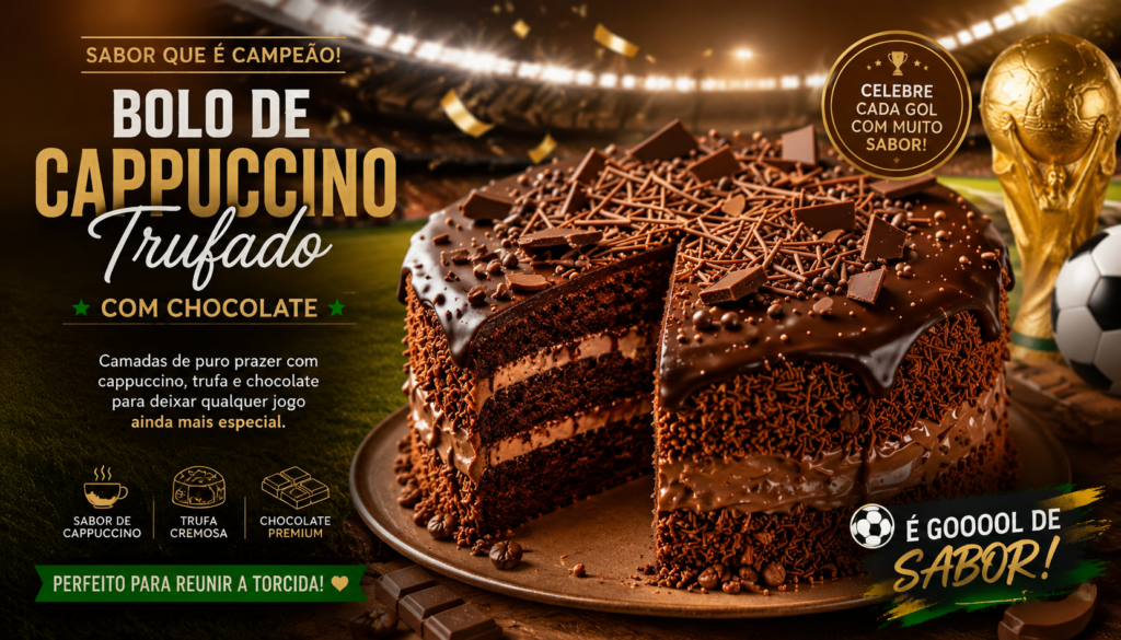 Bolo de Cappuccino Trufado com Chocolate: descubra a receita perfeita que une o aroma marcante do cappuccino com a cremosidade da trufa e a intensidade do chocolate. Uma sobremesa irresistível para surpreender a família e deixar qualquer ocasião ainda mais especial. ☕🍫🍰