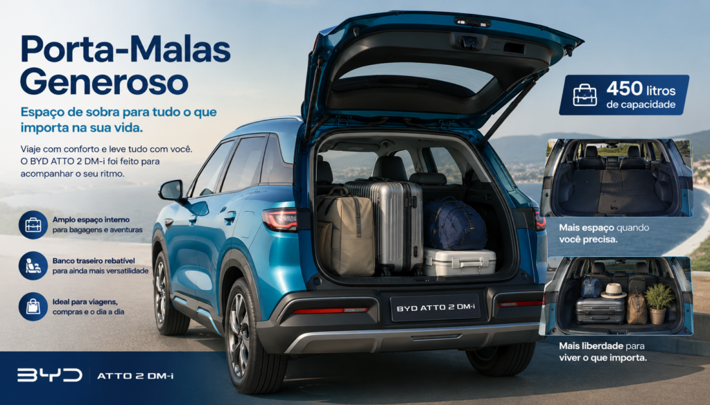 BYD Atto 2 DM-i chega para transformar a mobilidade urbana com tecnologia híbrida inteligente, design moderno, baixo consumo de combustível e excelente autonomia. Descubra por que este SUV compacto da BYD promete revolucionar o dia a dia dos motoristas que buscam economia, conforto, sustentabilidade e inovação em cada trajeto.