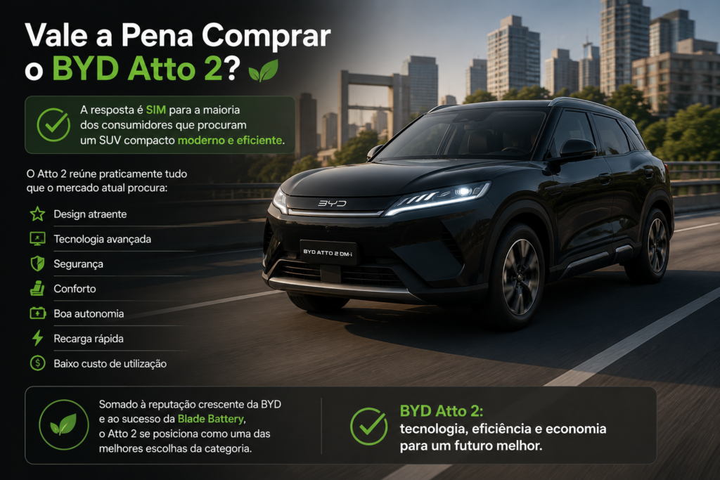 BYD Atto 2 DM-i chega para transformar a mobilidade urbana com tecnologia híbrida inteligente, design moderno, baixo consumo de combustível e excelente autonomia. Descubra por que este SUV compacto da BYD promete revolucionar o dia a dia dos motoristas que buscam economia, conforto, sustentabilidade e inovação em cada trajeto.