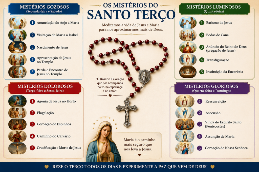 Como rezar o terço? Aprenda o passo a passo completo dessa poderosa oração católica e descubra como fortalecer sua fé, encontrar paz e se aproximar de Deus todos os dias.