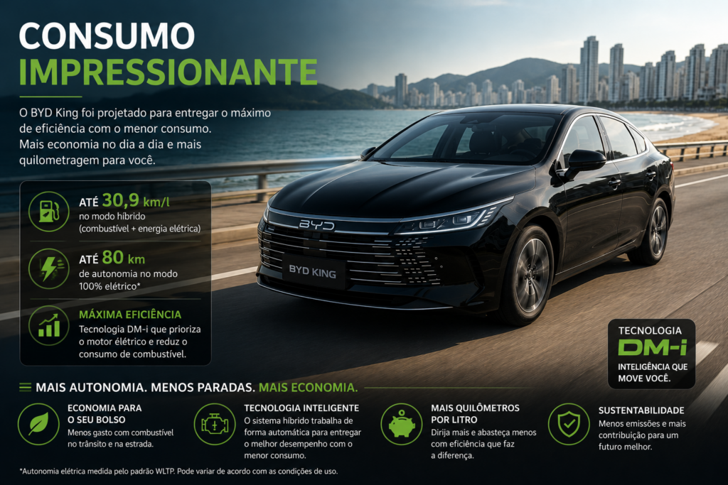 BYD King é o sedã híbrido que está conquistando o Brasil com tecnologia de ponta, economia impressionante e desempenho superior. Descubra por que o BYD King supera concorrentes tradicionais, oferece mais autonomia, mais conforto e um excelente custo-benefício para quem busca inovação, eficiência e valorização na hora de escolher seu próximo carro. 🚗⚡👑