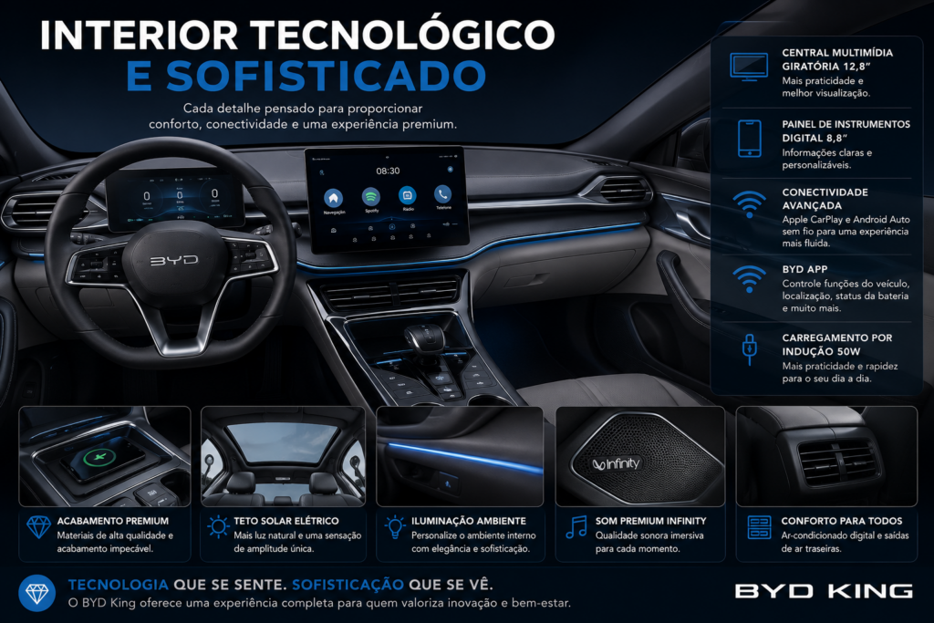 BYD King é o sedã híbrido que está conquistando o Brasil com tecnologia de ponta, economia impressionante e desempenho superior. Descubra por que o BYD King supera concorrentes tradicionais, oferece mais autonomia, mais conforto e um excelente custo-benefício para quem busca inovação, eficiência e valorização na hora de escolher seu próximo carro. 🚗⚡👑