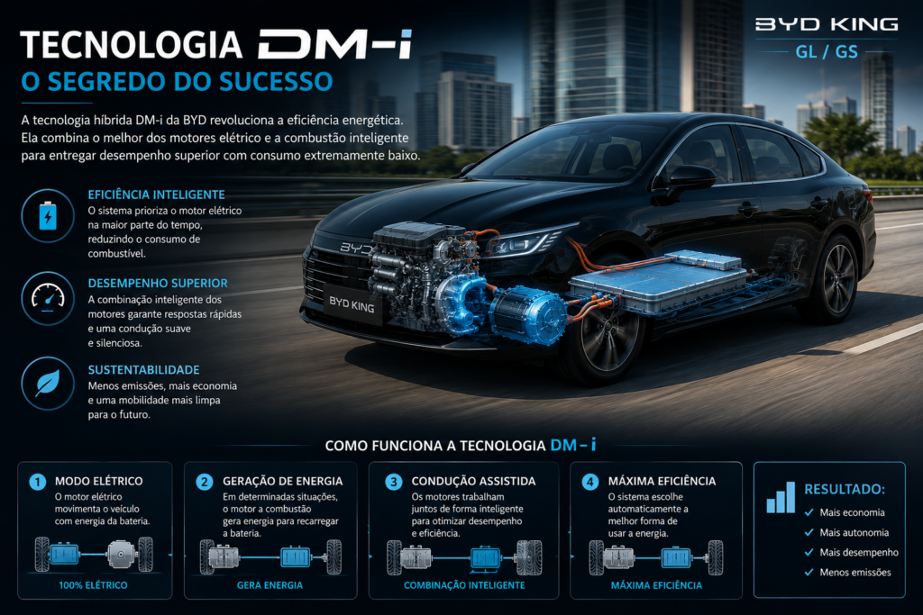BYD King é o sedã híbrido que está conquistando o Brasil com tecnologia de ponta, economia impressionante e desempenho superior. Descubra por que o BYD King supera concorrentes tradicionais, oferece mais autonomia, mais conforto e um excelente custo-benefício para quem busca inovação, eficiência e valorização na hora de escolher seu próximo carro. 🚗⚡👑