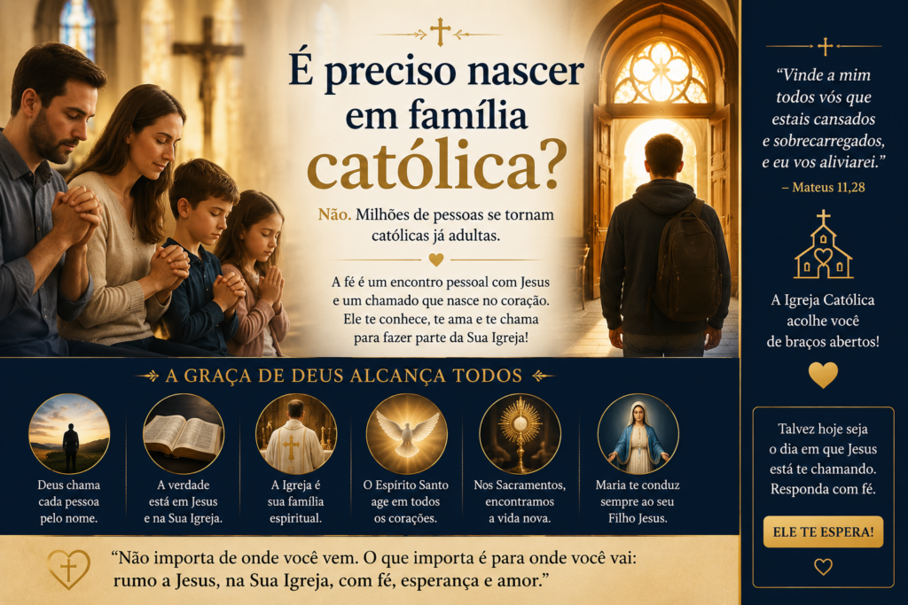 Como se tornar católico? Descubra o passo a passo para entrar na Igreja Católica, receber os sacramentos, conhecer a catequese e iniciar uma nova vida com Jesus Cristo. Guia completo, atualizado e inspirador.