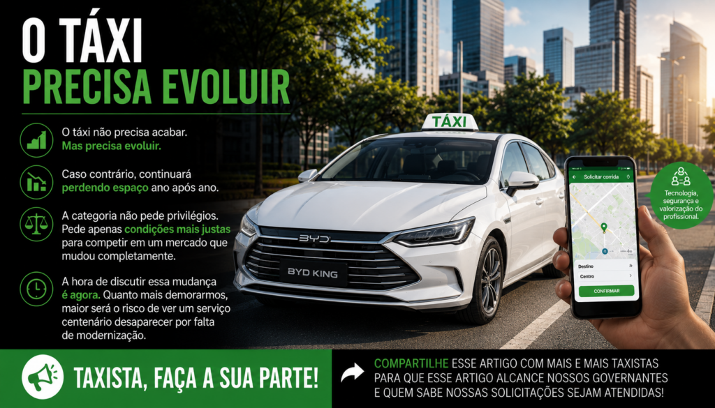 O Táxi precisa se reinventar para continuar sendo uma referência em mobilidade urbana. Durante décadas, foi sinônimo de segurança, confiança e profissionalismo, mas o mercado mudou, a tecnologia avançou e os passageiros passaram a exigir mais praticidade, conectividade e inovação.