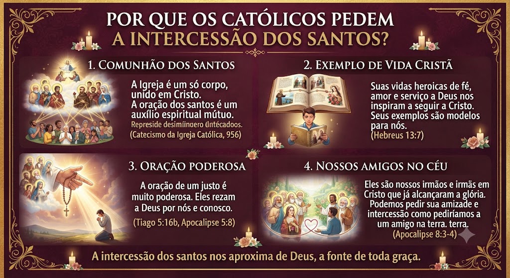 Adoração e Veneração dos Santos! Compreenda a diferença segundo o ensinamento da Igreja Católica, fortaleça sua fé com base na Bíblia e na Tradição e descubra por que somente Deus é adorado, enquanto os santos são venerados como exemplos de santidade e intercessores junto ao Senhor.