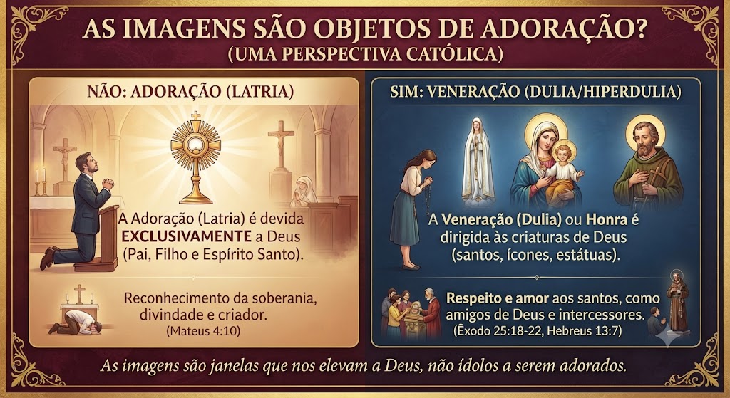 Adoração e Veneração dos Santos! Compreenda a diferença segundo o ensinamento da Igreja Católica, fortaleça sua fé com base na Bíblia e na Tradição e descubra por que somente Deus é adorado, enquanto os santos são venerados como exemplos de santidade e intercessores junto ao Senhor.